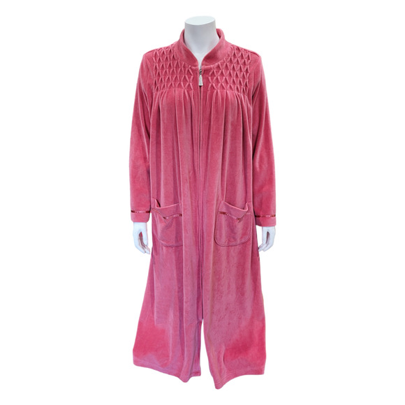 Appleseed's Other - APPLESEEDS A08008 womens dusty pink terrycloth  velour smocked zipper robe sz. m
